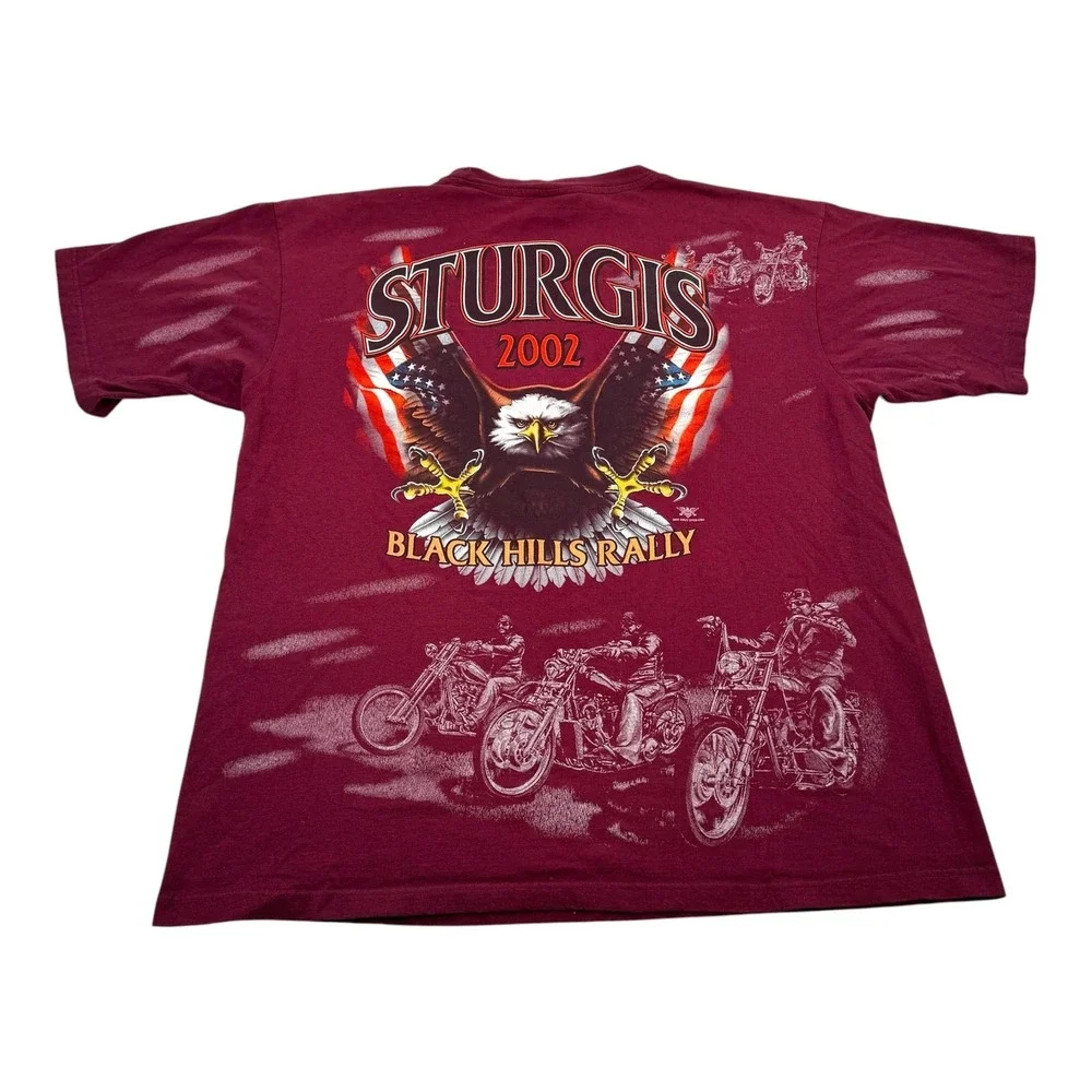 Vintage Sturgis Shirt Mens 2XL Red Black Hills Rally Wolf Eagle 2002 Tee AOP